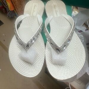 Lauren Lorraine GiGi White Sandals with Silver Rhinestones Size 5